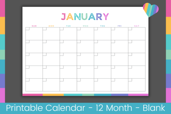 Download Colorful Blank Calendar Printable - Blank Collection