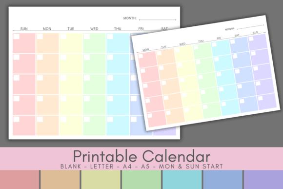 Download Pastel Rainbow Blank Calendar Printable - Blank Collection